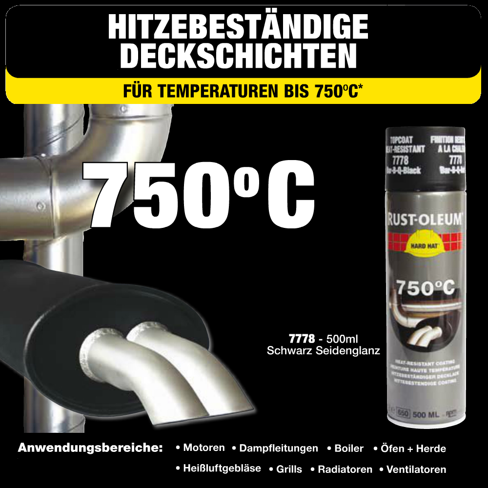 HITZEBESTNIGE DECKSCHICHT 750C, schwarz, HARD HAT, Rust Oleum