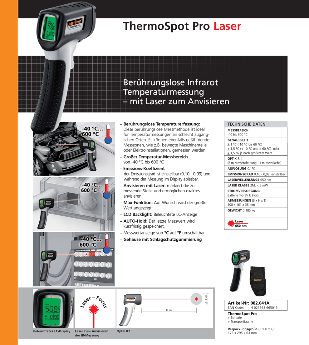 ThermoSpot Pro Laser,  40° bis 600°C, Temperaturmesser 082.041A
